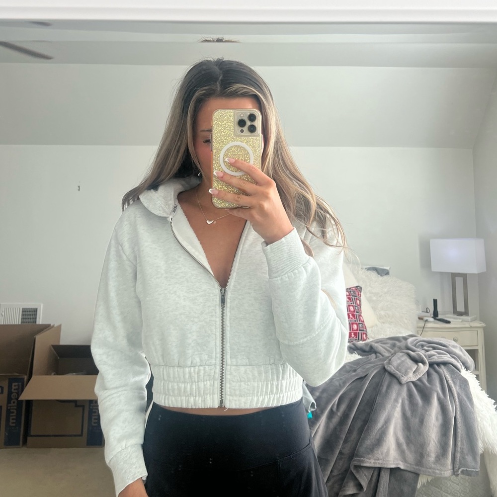 Lounge Cropped Heather Gray Zip up